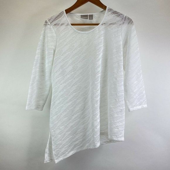 Chico's White Open Knit Asymmetrical Long Sleeve B - Picture 1 of 6